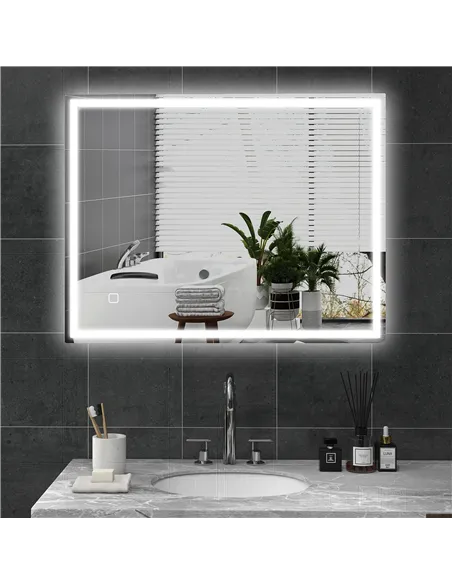 HOMCOM 90 x 70cm LED Bathroom Mirror with Lights, Dimmable Makeup Mirror, Vanity Mirror with 3 Colour, Smart Touch, Anti-Fog