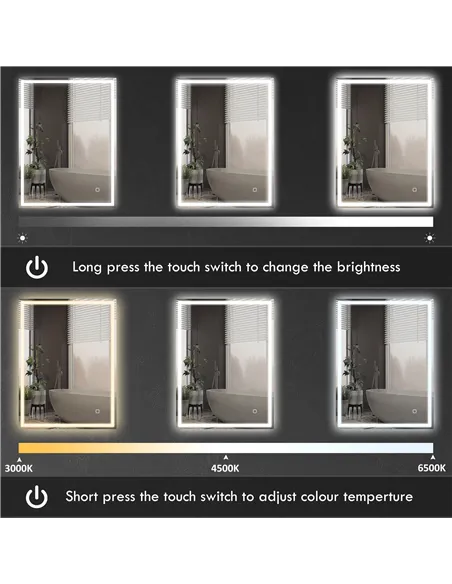 HOMCOM 90 x 70cm LED Bathroom Mirror with Lights, Dimmable Makeup Mirror, Vanity Mirror with 3 Colour, Smart Touch, Anti-Fog