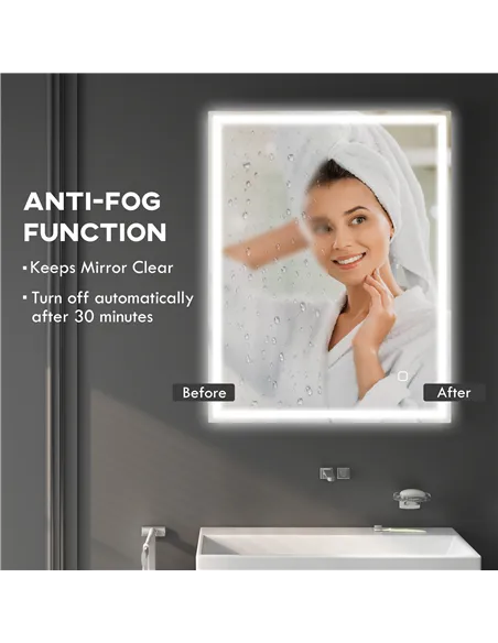 HOMCOM 90 x 70cm LED Bathroom Mirror with Lights, Dimmable Makeup Mirror, Vanity Mirror with 3 Colour, Smart Touch, Anti-Fog