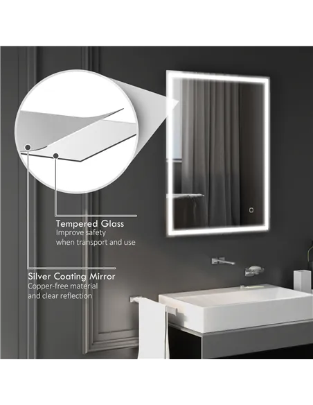 HOMCOM 90 x 70cm LED Bathroom Mirror with Lights, Dimmable Makeup Mirror, Vanity Mirror with 3 Colour, Smart Touch, Anti-Fog