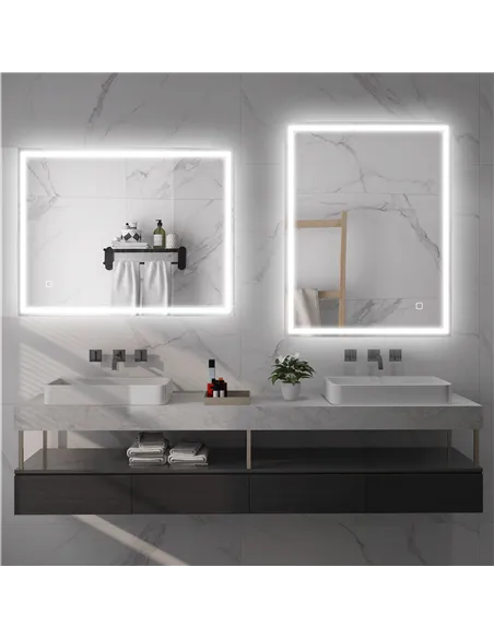 HOMCOM 90 x 70cm LED Bathroom Mirror with Lights, Dimmable Makeup Mirror, Vanity Mirror with 3 Colour, Smart Touch, Anti-Fog