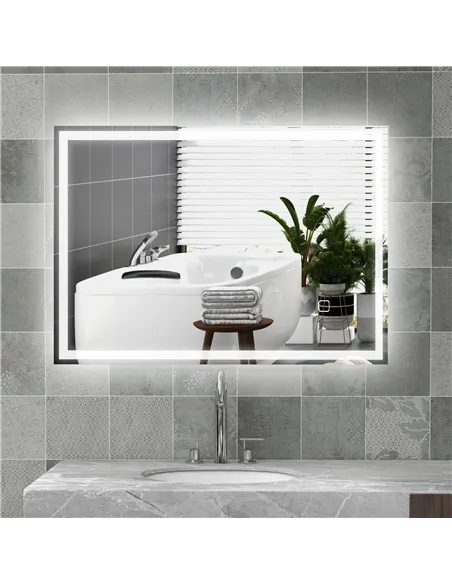 HOMCOM 70 x 50cm LED Bathroom Mirror with Lights, Dimmable Makeup Mirror, Vanity Mirror with 3 Colour, Smart Touch, Anti-Fog