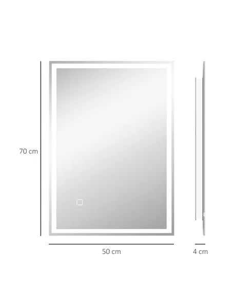 HOMCOM 70 x 50cm LED Bathroom Mirror with Lights, Dimmable Makeup Mirror, Vanity Mirror with 3 Colour, Smart Touch, Anti-Fog