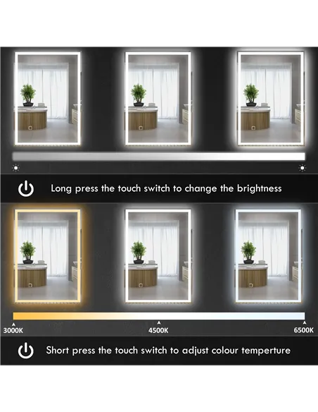 HOMCOM 70 x 50cm LED Bathroom Mirror with Lights, Dimmable Makeup Mirror, Vanity Mirror with 3 Colour, Smart Touch, Anti-Fog