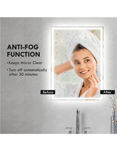 HOMCOM 70 x 50cm LED Bathroom Mirror with Lights, Dimmable Makeup Mirror, Vanity Mirror with 3 Colour, Smart Touch, Anti-Fog