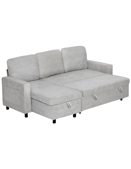 HOMCOM L Sofa Bed, with Storage - Light Grey