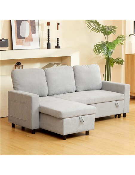 HOMCOM L Sofa Bed, with Storage - Light Grey