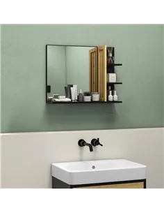 HOMCOM Bamboo Panel Bathroom Mirror, with Shelves 2