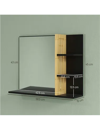 HOMCOM Bamboo Panel Bathroom Mirror, with Shelves