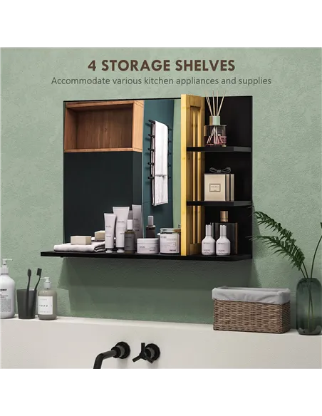 HOMCOM Bamboo Panel Bathroom Mirror, with Shelves