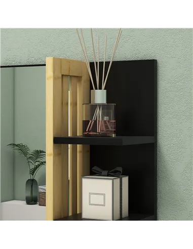 HOMCOM Bamboo Panel Bathroom Mirror, with Shelves