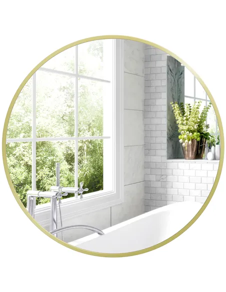 HOMCOM 70cm Aluminium Frame Round Bathroom Mirror - Gold Tone