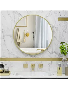 HOMCOM 70cm Aluminium Frame Round Bathroom Mirror - Gold Tone 2