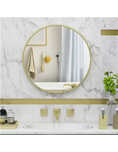 HOMCOM 70cm Aluminium Frame Round Bathroom Mirror - Gold Tone