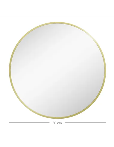HOMCOM 70cm Aluminium Frame Round Bathroom Mirror - Gold Tone