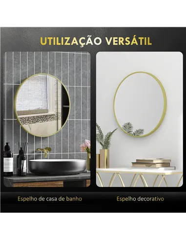 HOMCOM 70cm Aluminium Frame Round Bathroom Mirror - Gold Tone