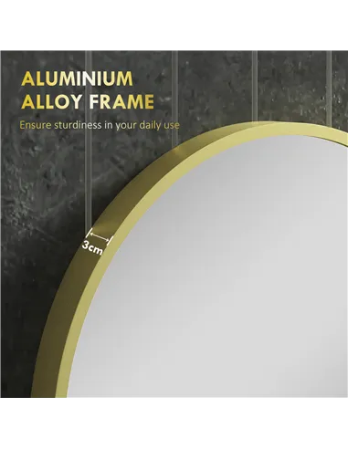 HOMCOM 70cm Aluminium Frame Round Bathroom Mirror - Gold Tone