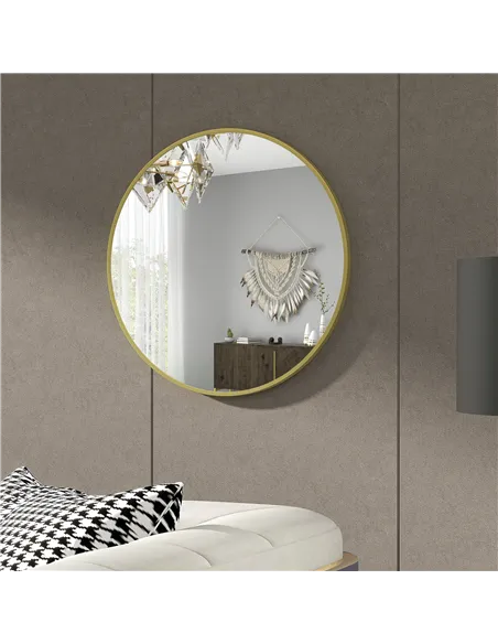 HOMCOM 70cm Aluminium Frame Round Bathroom Mirror - Gold Tone