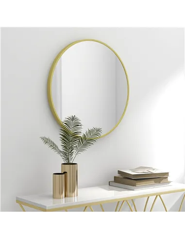 HOMCOM 70cm Aluminium Frame Round Bathroom Mirror - Gold Tone