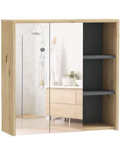 HOMCOM Five-Shelf Mirrored Bathroom Cabinet - Wood-Effect