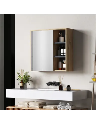 HOMCOM Five-Shelf Mirrored Bathroom Cabinet - Wood-Effect