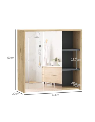 HOMCOM Five-Shelf Mirrored Bathroom Cabinet - Wood-Effect
