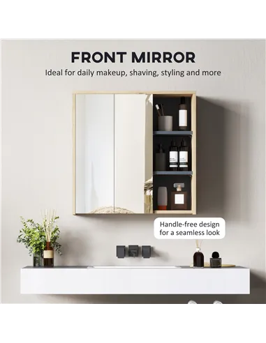 HOMCOM Five-Shelf Mirrored Bathroom Cabinet - Wood-Effect