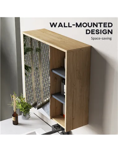 HOMCOM Five-Shelf Mirrored Bathroom Cabinet - Wood-Effect