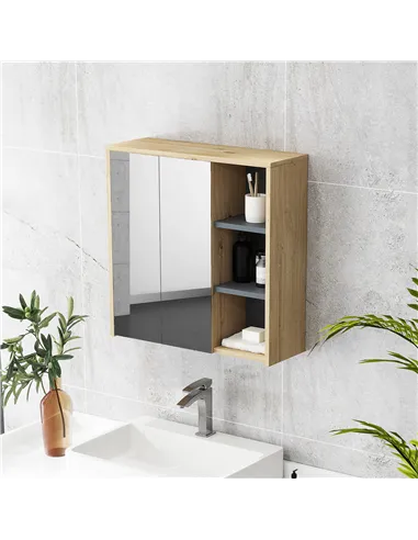 HOMCOM Five-Shelf Mirrored Bathroom Cabinet - Wood-Effect
