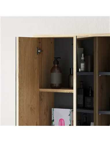 HOMCOM Five-Shelf Mirrored Bathroom Cabinet - Wood-Effect