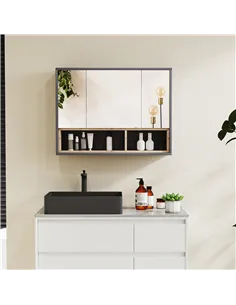 HOMCOM Bathroom Mirror Cabinet, Wall Mounted Bathroom Cabinet with Mirror, 3 Doors and Cupboards, Grey 2