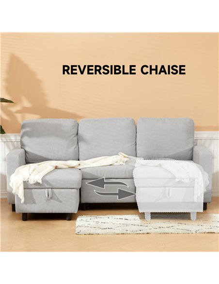 HOMCOM L Sofa Bed, with Storage - Light Grey