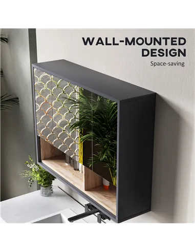 HOMCOM Bathroom Mirror Cabinet, Wall Mounted Bathroom Cabinet with Mirror, 3 Doors and Cupboards, Grey