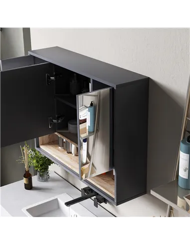 HOMCOM Bathroom Mirror Cabinet, Wall Mounted Bathroom Cabinet with Mirror, 3 Doors and Cupboards, Grey