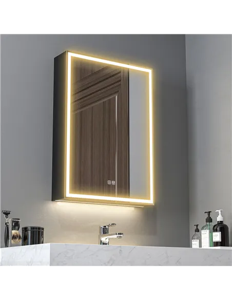 HOMCOM Bathroom Mirror Cabinet with LED Lights and Shaver Socket, 500 x 700 mm Wall Mounted Bathroom Cabinet with Mirror, Demist
