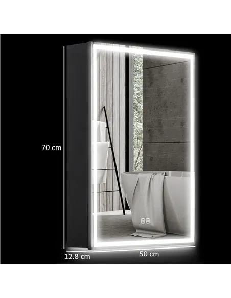 HOMCOM Bathroom Mirror Cabinet with LED Lights and Shaver Socket, 500 x 700 mm Wall Mounted Bathroom Cabinet with Mirror, Demist
