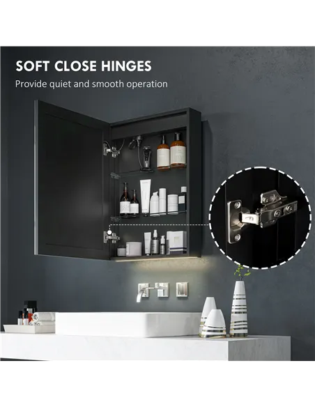 HOMCOM Bathroom Mirror Cabinet with LED Lights and Shaver Socket, 500 x 700 mm Wall Mounted Bathroom Cabinet with Mirror, Demist