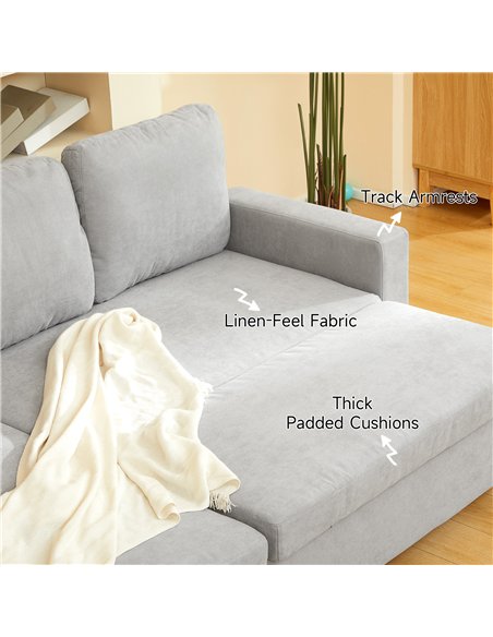 HOMCOM L Sofa Bed, with Storage - Light Grey