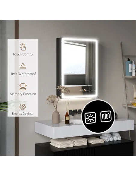 HOMCOM Bathroom Mirror Cabinet with LED Lights and Shaver Socket, 500 x 700 mm Wall Mounted Bathroom Cabinet with Mirror, Demist