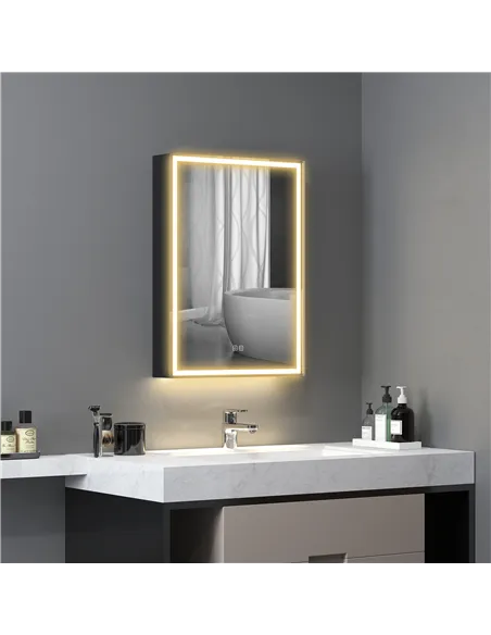 HOMCOM Bathroom Mirror Cabinet with LED Lights and Shaver Socket, 500 x 700 mm Wall Mounted Bathroom Cabinet with Mirror, Demist