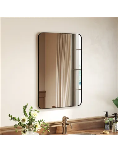 HOMCOM 90 x 60cm Curved Bathroom Mirror - Black