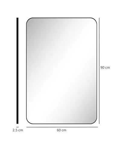 HOMCOM 90 x 60cm Curved Bathroom Mirror - Black
