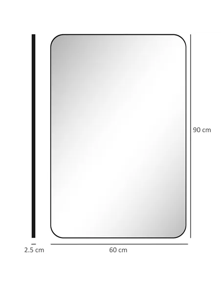 HOMCOM 90 x 60cm Curved Bathroom Mirror - Black