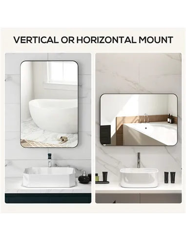 HOMCOM 90 x 60cm Curved Bathroom Mirror - Black