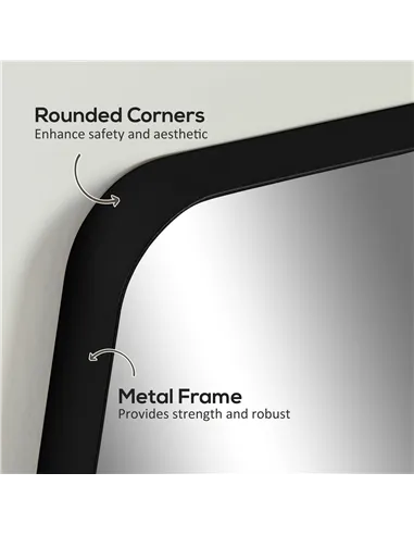 HOMCOM 90 x 60cm Curved Bathroom Mirror - Black