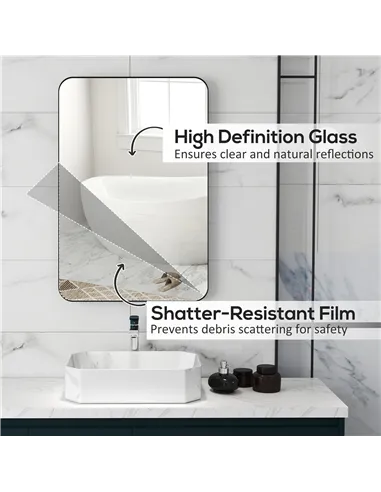 HOMCOM 90 x 60cm Curved Bathroom Mirror - Black