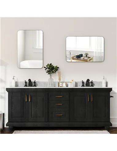 HOMCOM 90 x 60cm Curved Bathroom Mirror - Black