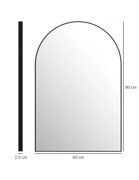 HOMCOM 60 x 90cm Arched Home Mirror - Black