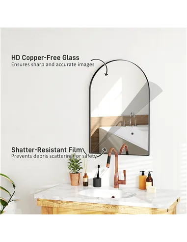 HOMCOM 60 x 90cm Arched Home Mirror - Black