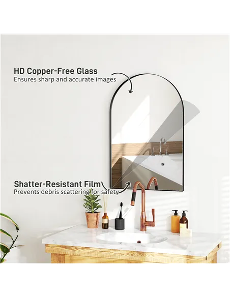 HOMCOM 60 x 90cm Arched Home Mirror - Black